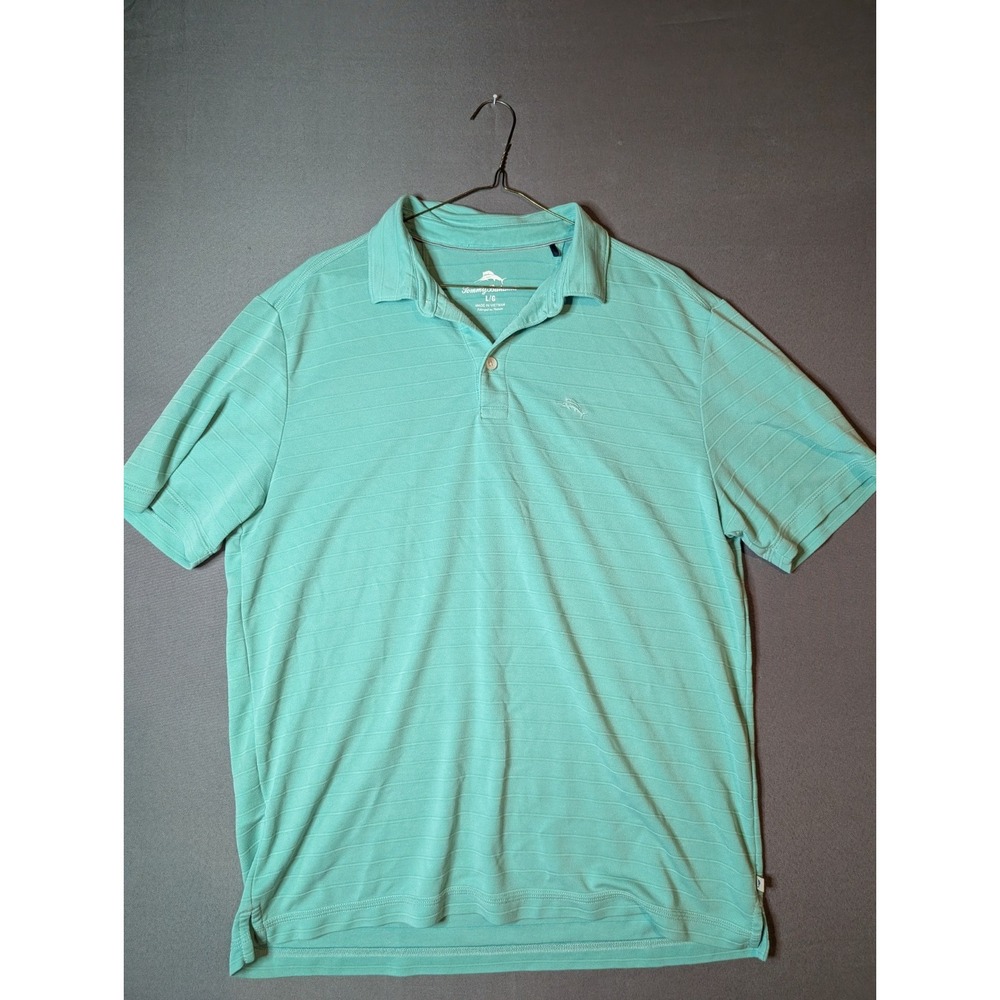 Tommy Bahama Polo Shirt Mens Large Teal Striped Island Zone Short Sleeve Golf